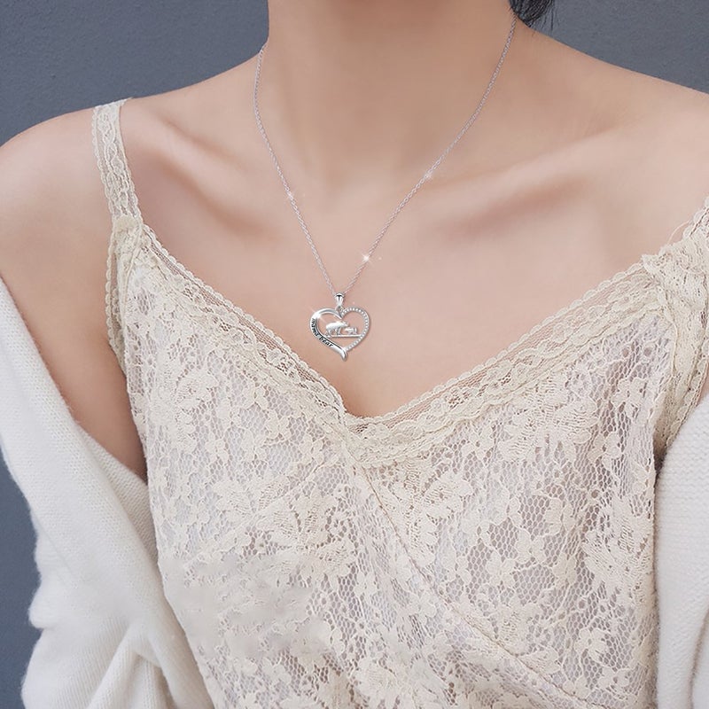 DAOCHONG Mama Bear Necklace S925 Sterling Silver Mama Bear with Cub Heart Pendant Necklace for Family - Image 5